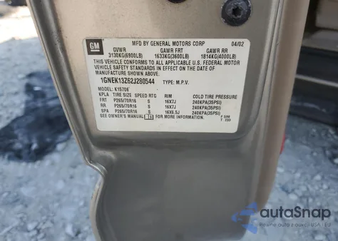 2002 Chevrolet Tahoe K1500 z USA, uszkodzony, nr VIN 1GNEK13Z62J280544